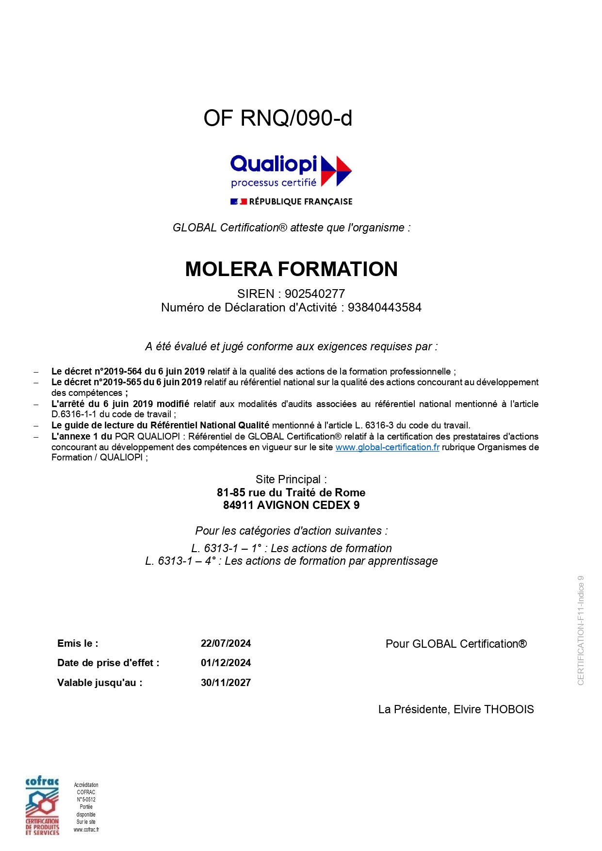certificat qualiopi molera formation